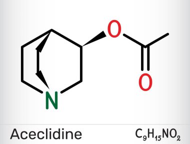 Acelidine molecule. Muscarinic receptor agonist, cholinergic drug used as miotic agent. Vector illustration