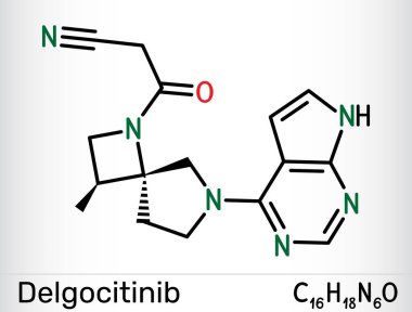 Delgocitinib molecule. Topical pan-JAK inhibitor for atopic dermatitis (eczema) treatment. Vector illustration