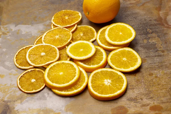Dry Orange Slices Fresh Orange Slices Whole Fresh Orange Top — Stock Photo, Image