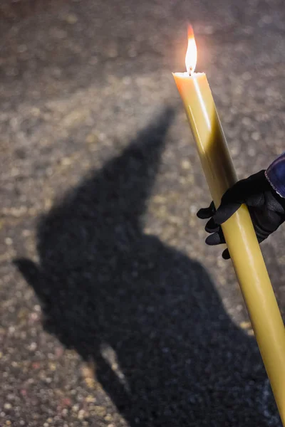 Shadow Penitent Street Carrying Large Candle — Stock Photo, Image