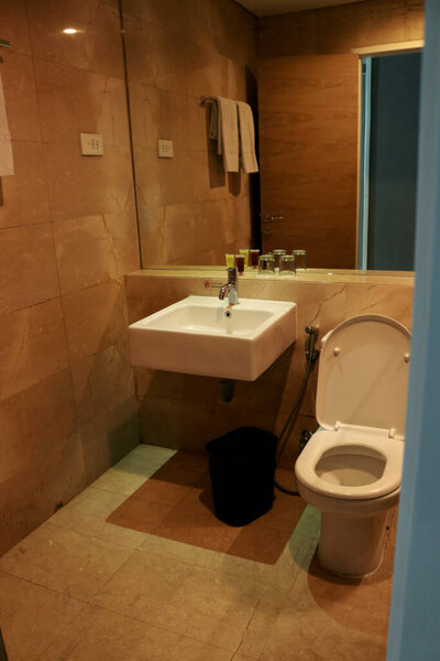 Interior design photo of a bathroom in a hotel