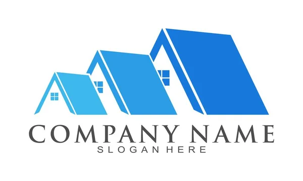 Three Blue House Roof Vector Logo — Stock Vector