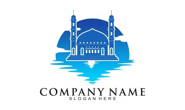 Mezquita Con Logotipo Del Vector Ilustración Mar Azul — Archivo Imágenes Vectoriales