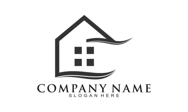 Casa Con Logo Vettoriale Simbolo Del Vento — Vettoriale Stock