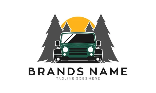 Road Car Spruce Forest Illustration Vector Logo — Stock Vector
