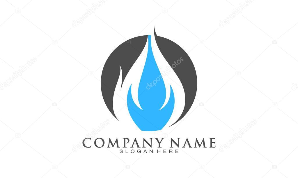 Blue hot fire silhouette logo design icon vector
