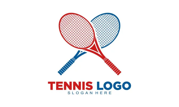 テニススポーツロゴデザインベクトルのための2つのテニスラケット — ストックベクタ