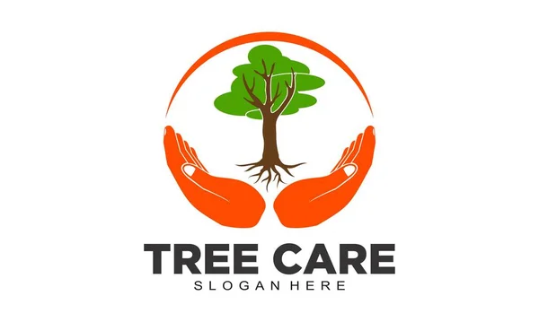 Árvore Cuidado Com Duas Mãos Ilustração Logotipo Design Ícone Vetor Vetor De Stock