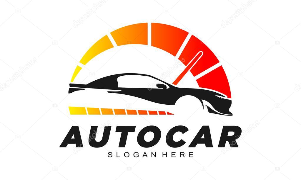 Auto car with car and speedometer illustration logo design vector