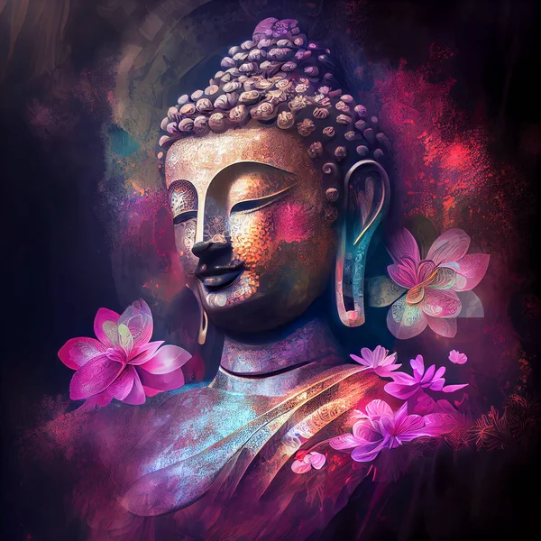 Buddha Statua Mit Blumen — Stockfoto