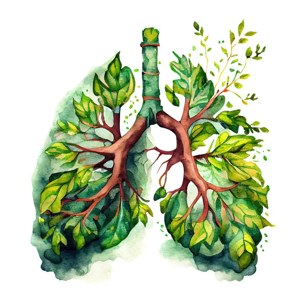 Menschliche Lunge Aus Blättern Aquarellillustration — Stockfoto