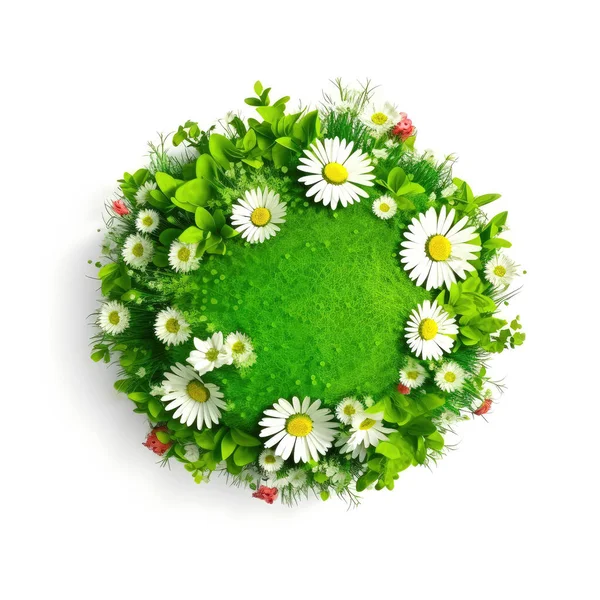 Herbe Fleurs Planète Verte Sur Fond Blanc — Photo