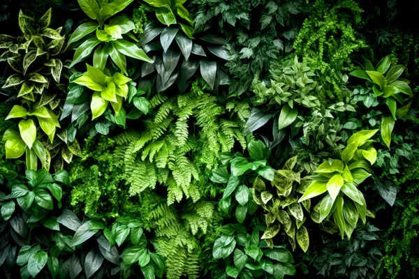 Parede Verde Com Plantas Folhas — Fotografia de Stock