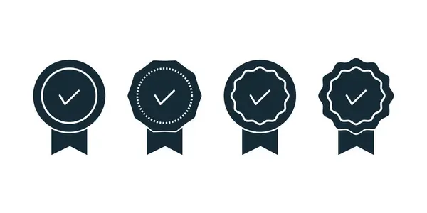 Überprüfen Sie Mark Award Rosette Stempel Icon Vector Logo Vorlage — Stockvektor