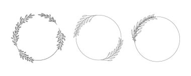 Bir dizi siyah şöhret dalları çerçeveler. Antika defne çelenkleri koleksiyonu. El yapımı Laurel vektörü dekoratif elementler bırakır. Yapraklar, girdaplar, süsler, ödül, ikon. Vektör illüstrasyonu.