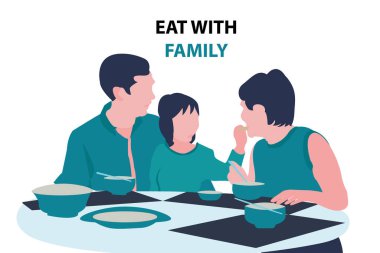 Çocuk ile aile vektörü şekli yemek