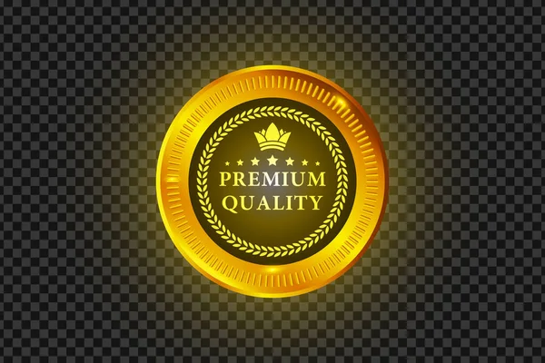 Premium Kvalitet Guld Medalj Underteckna Sigill Ikonen Isolerad Illustration Bakgrund — Stock vektor