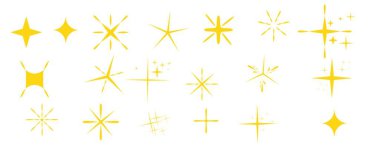 Sarı, altın, turuncu parlak vektör sembolü. Orijinal vektör yıldızı parlayan ikon kümesi. parlak havai fişekler,