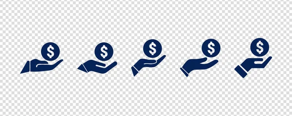 Geld Sparen Symbol Gehaltsgeld Anlagefinanzierung Hand Halten Dollar Liniensymbol Auf — Stockvektor