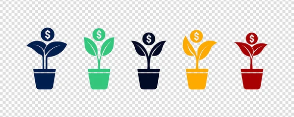Line Money Growth Icon Isolated White Background Outline Plant Symbol — Stock Vector