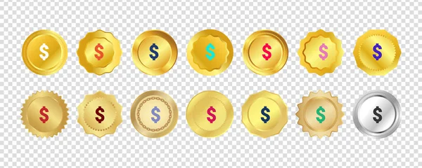 Dollar Icon Gold Medal Transparent Background — Stock Vector