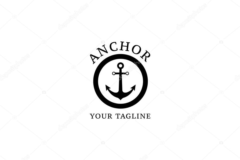 Simple Mono Line Art Anchor For Boat Ship Marine Navy Nautical Logo Design Vector