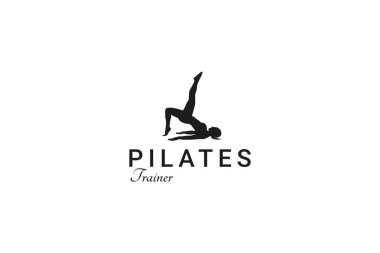 Pilates Kadın silueti, Güzel vücutlu kız ve spor salonu logosu tasarlayan yüz kılı.