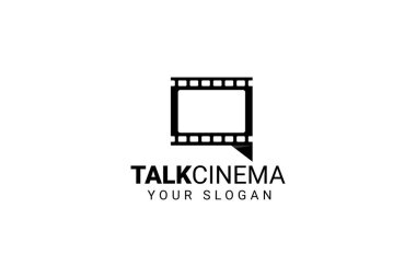 Sinema Prodüksiyon Logosu Logosu Tasarımı İçin Kabarcık Sohbetli Fotoğraf veya Video Negatif Film Çizgileri
