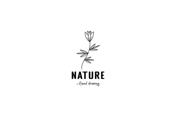 Hand Drawing Natural Flower Logo Vector Icon Illustration — Stock Vector