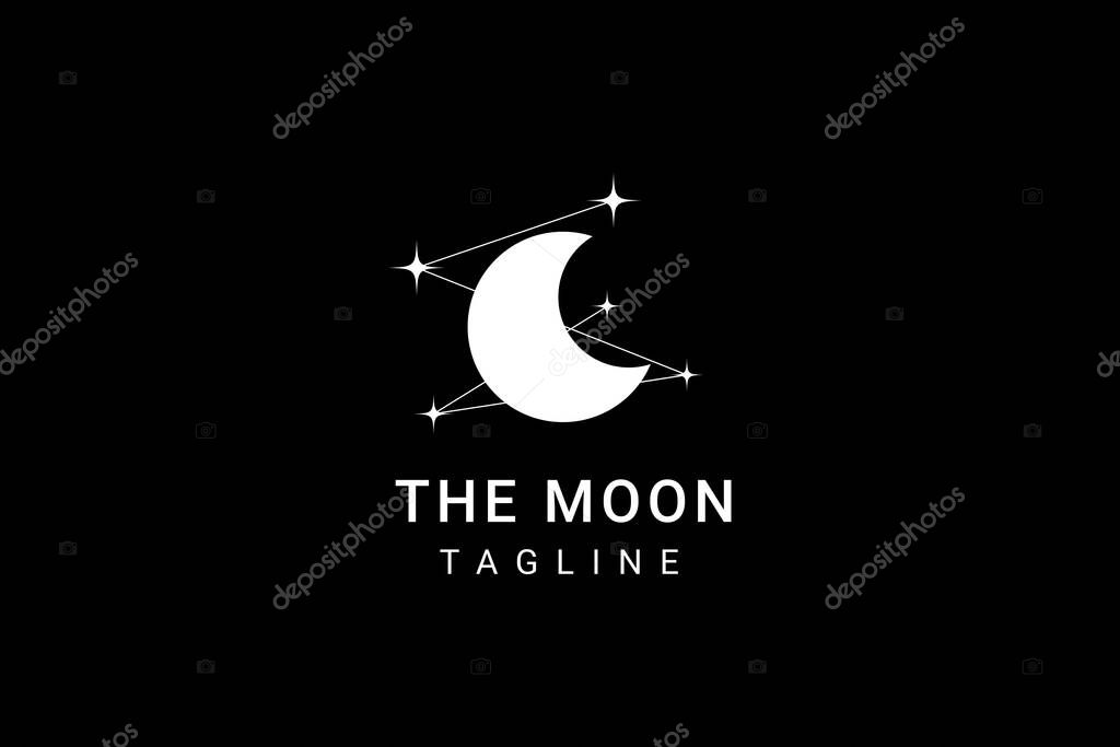 Elegant crescent moon and star logo design line icon vector in luxury style outline linear