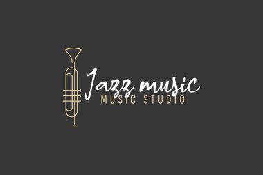 Trumpet logo design, generate melody, musical jazz instrument vector sketch illustration clipart