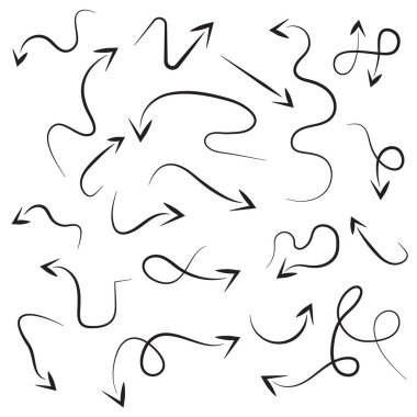 El çizilmiş oklar. Siyah beyaz renkler. Vektör illüstrasyonu.