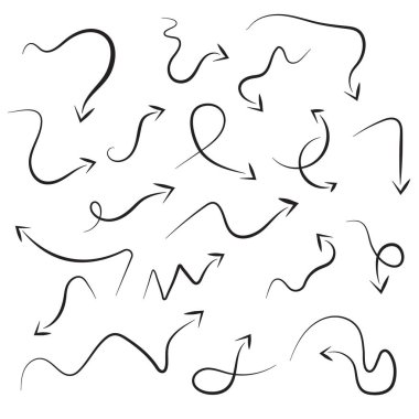 El çizimi ok vektör simgeleri ayarlandı. İş planı ve eğitim için ok tasarımı taslağı. Beyaz bir torba içinde.