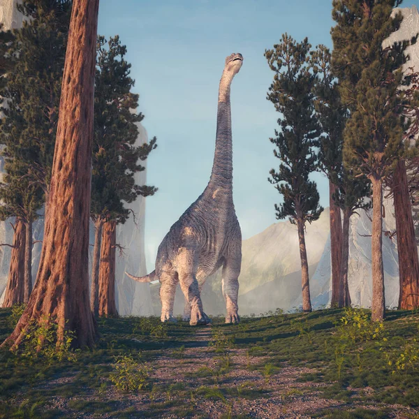 Βραχιόσαυρος Στο Δάσος Αυτή Είναι Μια Τρισδιάστατη Απεικόνιση — Φωτογραφία Αρχείου
