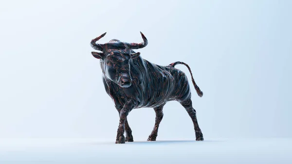Bull Metallic Skin Posing Background Different Confidence Concept Render Illustration — Stock Photo, Image