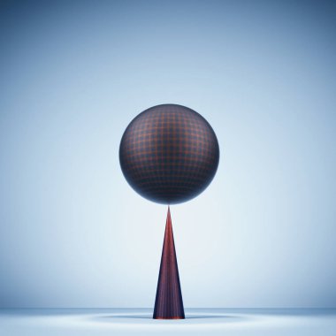 Küre dengede duruyor. Kesinlik ve sağlam plan konsepti. Bu 3 boyutlu bir çizim..
