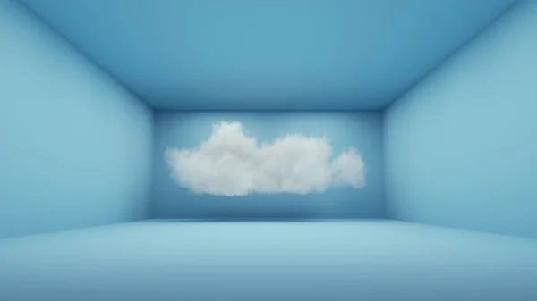 Cloud inside a blue room . Creativity and dream concept . This is a 3d render illustration