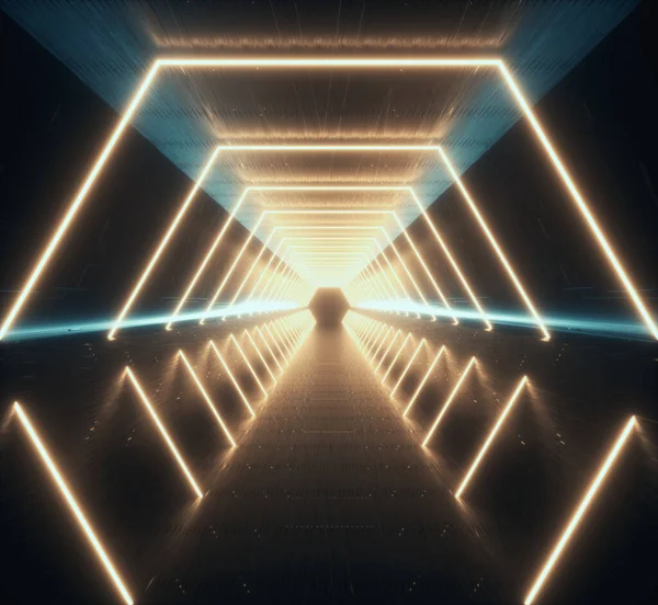 Futuristic Dark Tunnel Neaon Lights Sci Fantasy Concept Render Illustration — Stockfoto