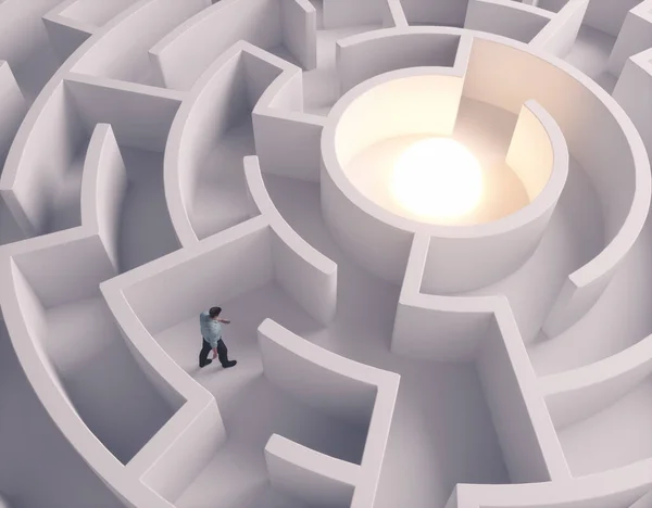Uomo Che Cammina Labirinto Concetto Pazienza Successo Questa Illustrazione Rendering — Foto Stock