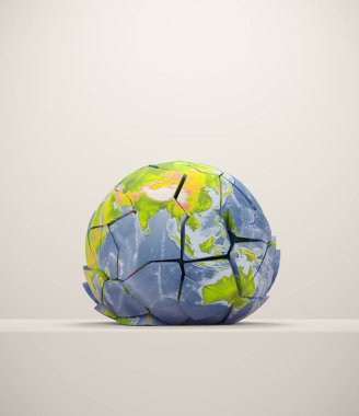 Düşmüş dünya gezegeni. Mali erime ve salgın etkisi kavramı. Bu 3 boyutlu bir çizim.. 