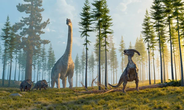Dinozaury Przyrodzie Górach Jest Ilustracja Renderowania — Zdjęcie stockowe