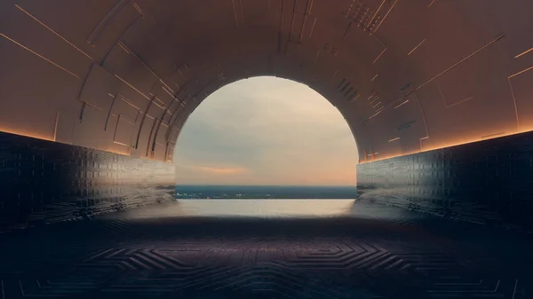 Túnel Futurista Cielo Concepto Imaginación Tecnología Futura Esta Una Ilustración —  Fotos de Stock