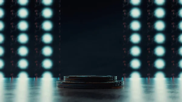 暗い背景に製品の表彰台 これは3Dレンダリング図です — ストック写真
