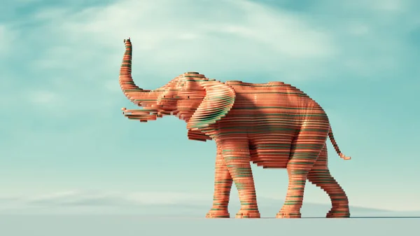 在超现实的背景下 多姿多彩而复杂的大象 是不同的和创造性的概念 这是一个3D渲染说明 — 图库照片