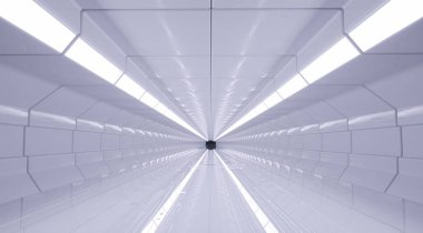 Gelecekçi beyaz tünel. Bu 3 boyutlu bir çizim..
