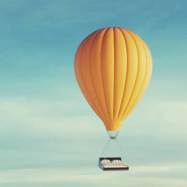 Bed Flies Hot Air Balloon Dreaming Aspirations Concept Render Illustration — Stock Photo, Image