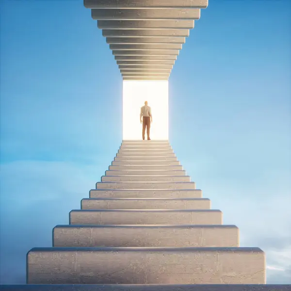 Man Standing Front Glowing Portal Start New Opportunity Concept Render — Stock Photo, Image