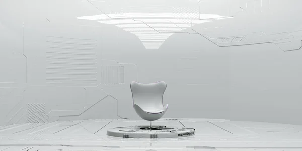 Futuristische Witte Kamer Met Een Moderne Stoel Dit Een Weergave Stockafbeelding