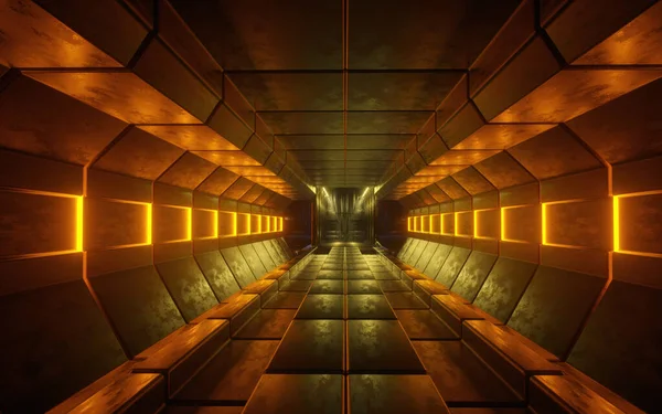 Futuristic Dark Tunnel Neon Lights Sci Corridor Render Illustration Rechtenvrije Stockfoto's