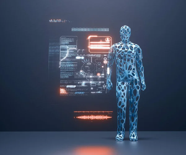 Abstract Mens Met Datascherm Kunstmatige Intelligentie Diep Leren Concept Dit Stockfoto